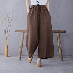 Femmes Elastic Waist Cotton Pants Soft Casual Loose Boho Pantalon Full Maxi Pantalon Wide Leg Pant Personnalisé Plus Size Pantalon Lin image 2