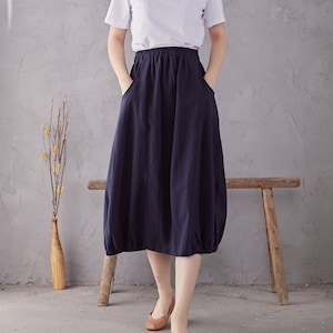 Summer Cotton Skirt Casual Loose Skirts A-line Pleated Elastic Waist Skirt Flared Midi Skirts Customized Plus Size Skirt Boho Linen