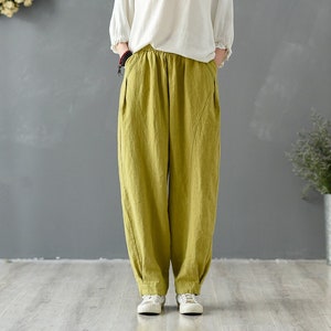 Women Elastic Waist Cotton Pants Soft Casual Loose Boho Trousers Full Maxi Pants Wide Leg Pant Customized Plus Size Pants Linen zdjęcie 3