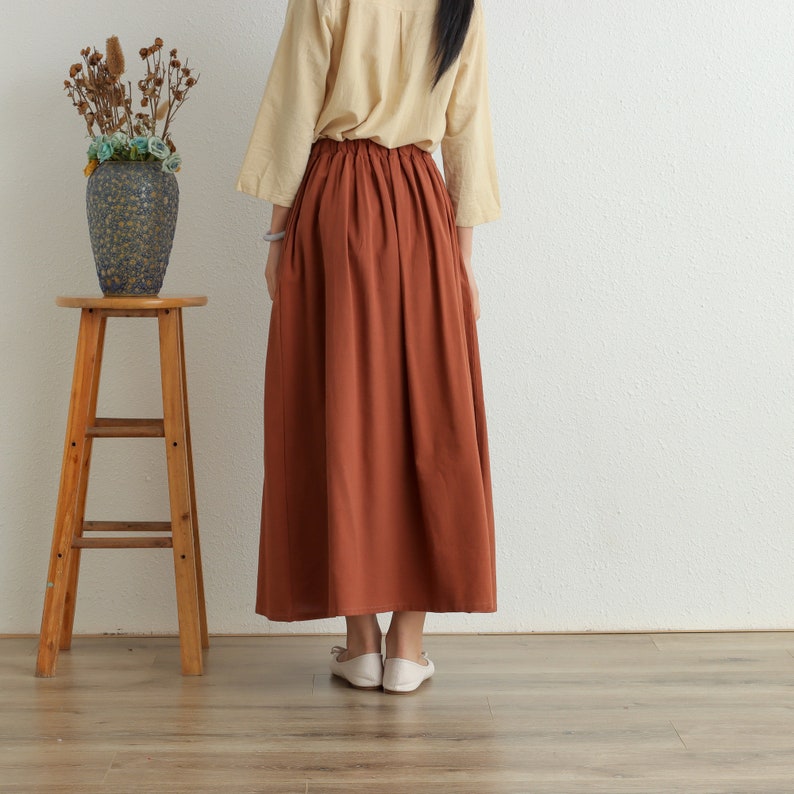 Summer Cotton Skirt Casual Loose Skirts A-line Skirt Elastic Waist Skirt Flared Midi Skirts Customized Plus Size Skirt Boho Linen Skirt image 6