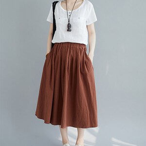 Summer Cotton Skirt Casual Loose Skirts A-line Pleated Elastic Waist Skirt Flared Midi Skirts Customized Plus Size Skirt Boho Linen zdjęcie 3