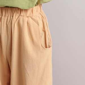 Women Pant Elastic Waist shorts cotton wide leg shorts loose casual trousers summer beach shorts Customized handmade Pants Linen Pant image 6