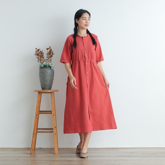 Women Summer Dress Cotton Dresses Half Sleeves Dress Long Midi