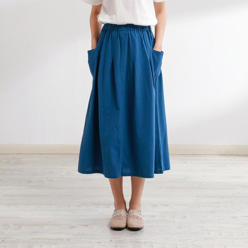 Summer Cotton Skirt Casual Loose Skirts A-line Pleated Elastic Waist Skirt Flared Midi Skirts Customized Plus Size Skirt Boho Linen zdjęcie 2