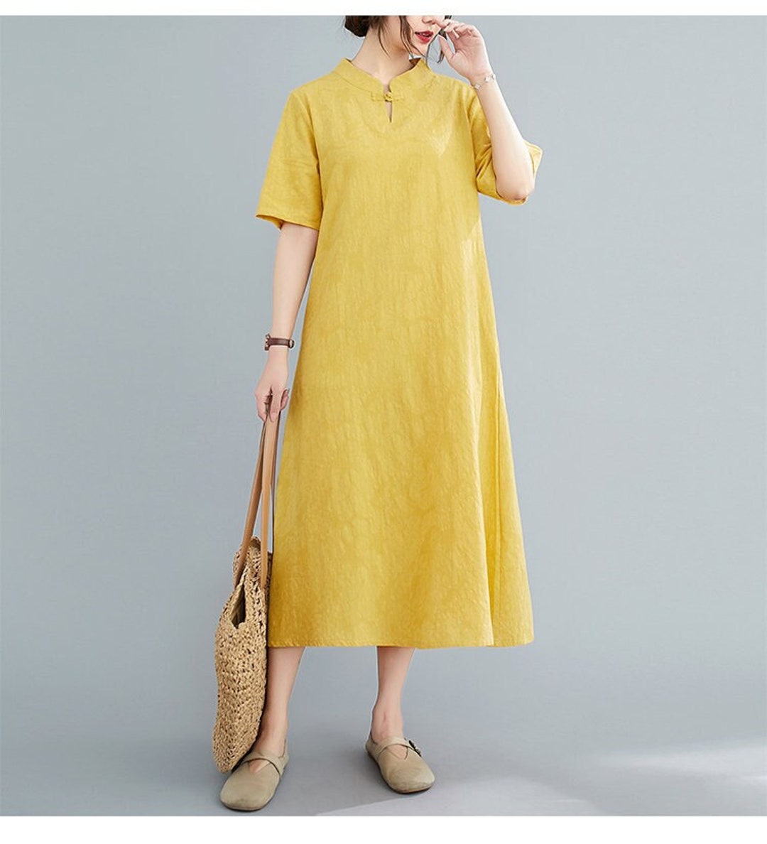 Summer Jacquard Dress Cotton Dresses Short Sleeves Dress Midi Dress