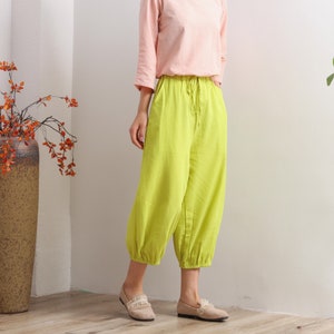 Women Elastic Waist Cotton Pants Soft Casual Loose Boho Trousers Cropped Pants Wide Leg Pant Customized Plus Size Pants Linen Pant image 5