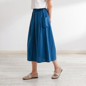 Summer Cotton Skirt Casual Loose Skirts A-line Pleated Elastic Waist Skirt Flared Midi Skirts Customized Plus Size Skirt Boho Linen image 7