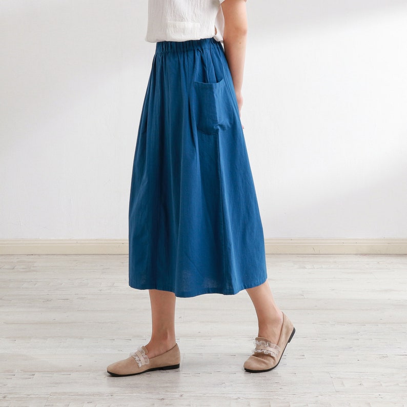 Summer Cotton Skirt Casual Loose Skirts Aline Pleated Elastic Etsy