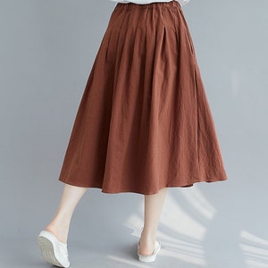 Summer Cotton Skirt Casual Loose Skirts A-line Pleated Elastic Waist Skirt Flared Midi Skirts Customized Plus Size Skirt Boho Linen zdjęcie 4