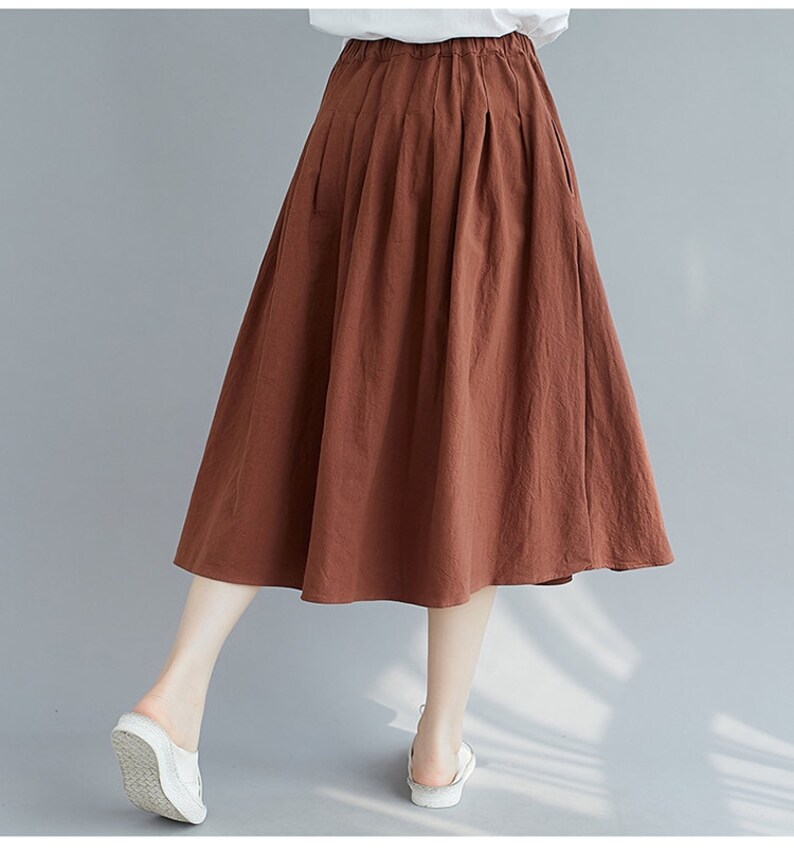 Summer Cotton Skirt Casual Loose Skirts A-line Pleated Elastic Waist Skirt Flared Midi Skirts Customized Plus Size Skirt Boho Linen zdjęcie 4