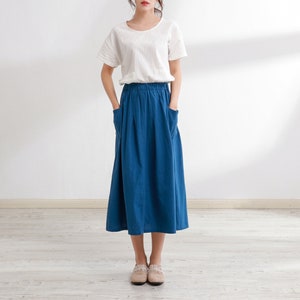 Summer Cotton Skirt Casual Loose Skirts A-line Pleated Elastic Waist Skirt Flared Midi Skirts Customized Plus Size Skirt Boho Linen image 3