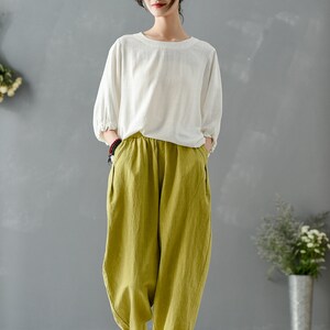 Women Elastic Waist Cotton Pants Soft Casual Loose Boho Trousers Full Maxi Pants Wide Leg Pant Customized Plus Size Pants Linen zdjęcie 2