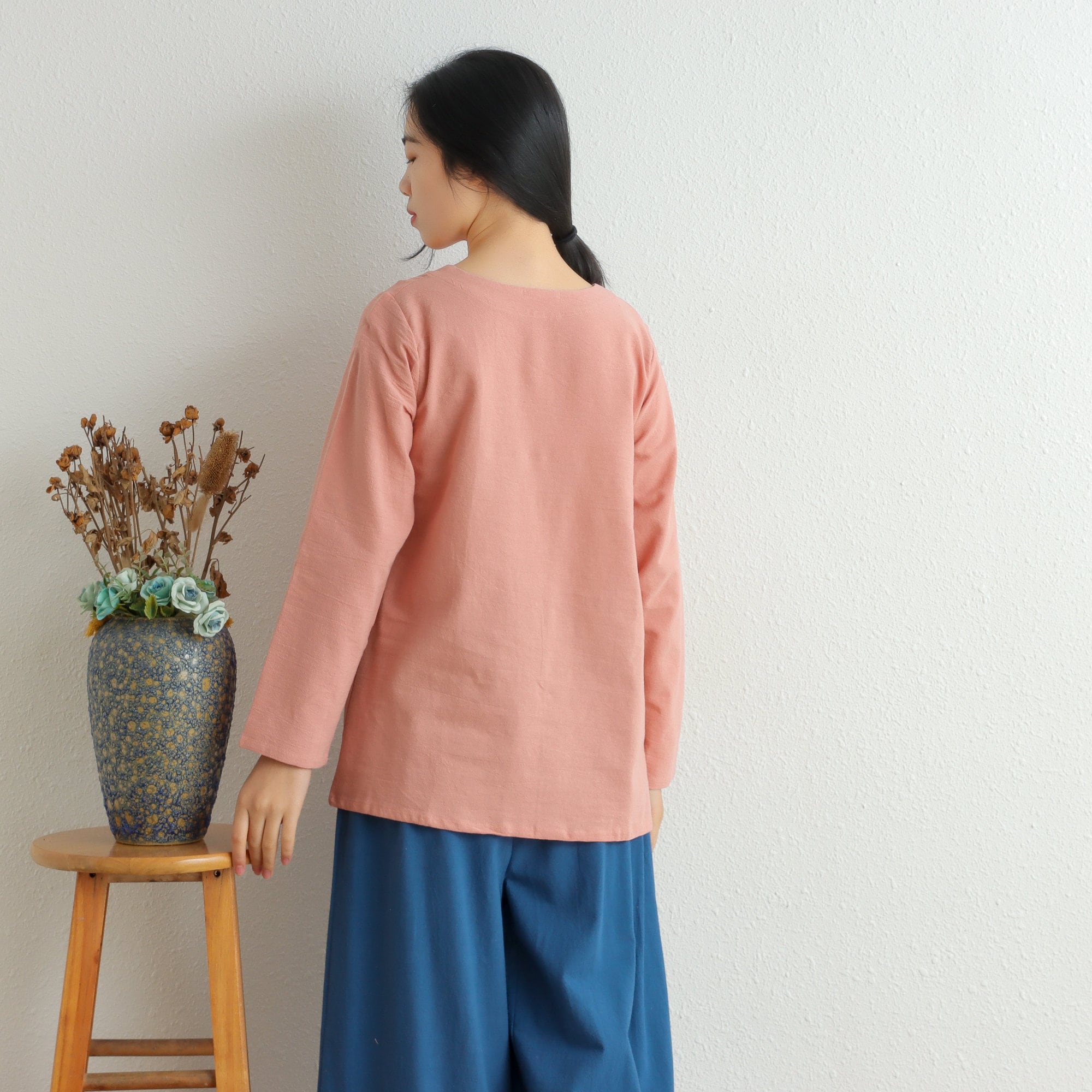 Women's Summer Cotton Tops Long Sleeves Blouse Casual Etsy