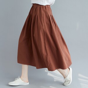Jupe d'été en coton, jupes amples décontractées, jupe trapèze plissée à taille élastique, jupes midi évasées, jupe grande taille personnalisée, lin bohème image 2