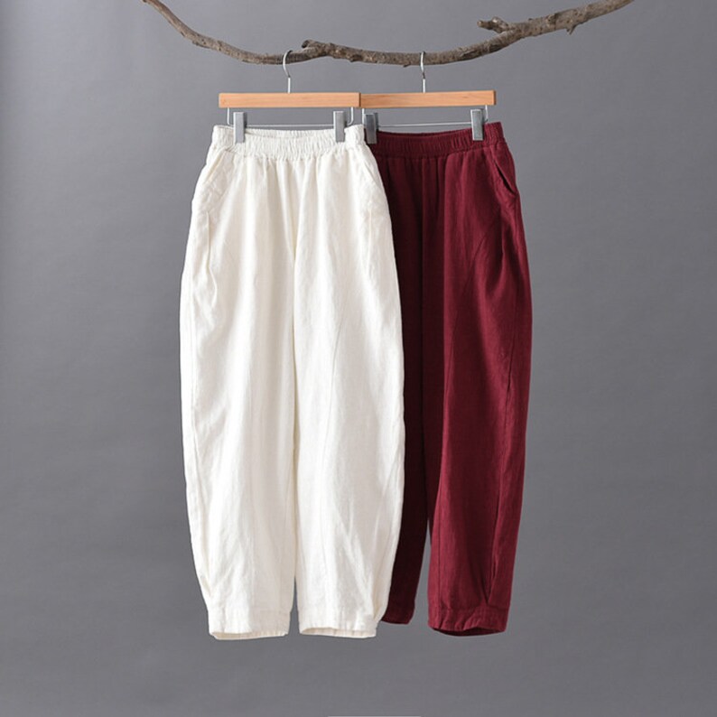 Women Elastic Waist Cotton Pants Soft Casual Loose Boho Trousers Full Maxi Pants Wide Leg Pant Customized Plus Size Pants Linen image 7