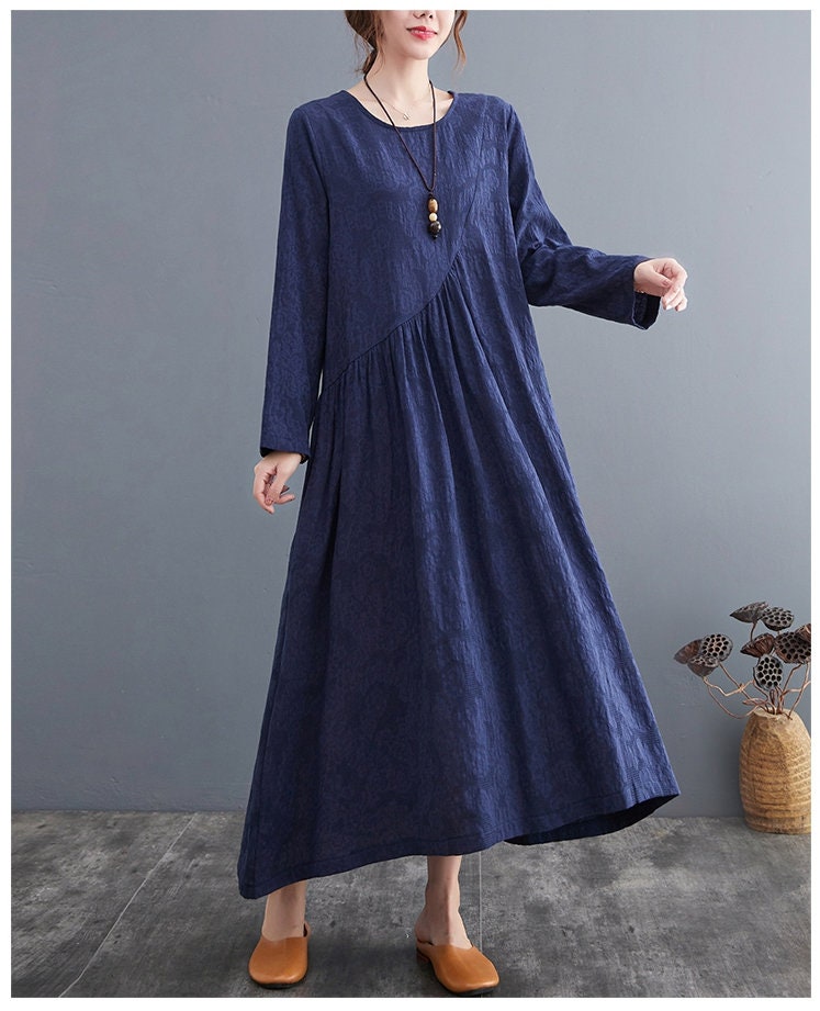 Summer Jacquard Dress Cotton Dresses Long Sleeves Dress Midi - Etsy