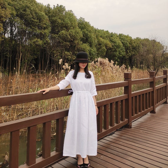 Cotton White Dress, Women Cotton Dress, Maxi Cotton Dress, Long