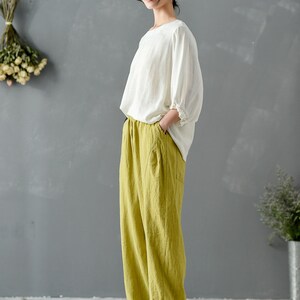 Women Elastic Waist Cotton Pants Soft Casual Loose Boho Trousers Full Maxi Pants Wide Leg Pant Customized Plus Size Pants Linen zdjęcie 5