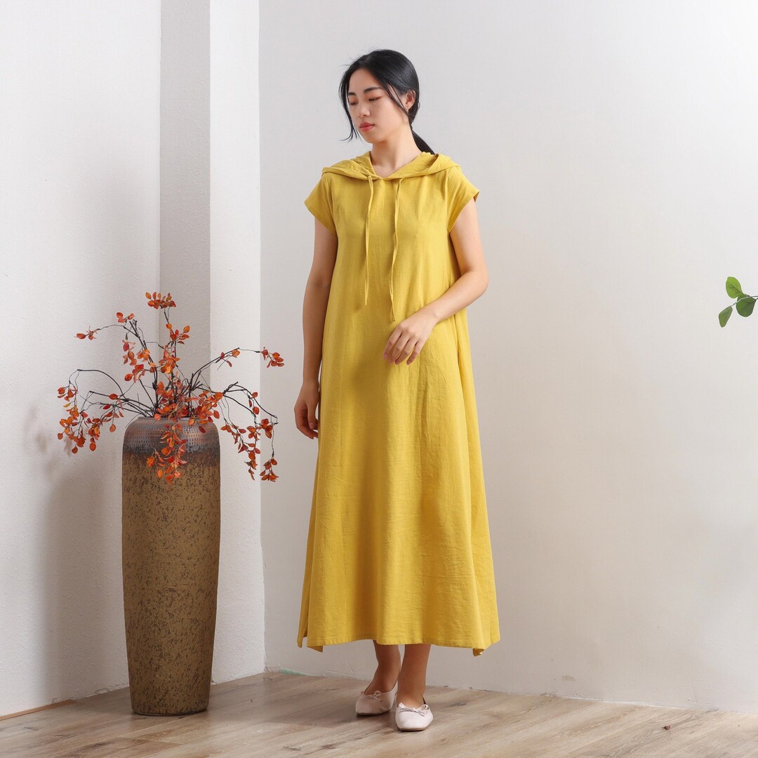 Women Cotton Dresses Short Sleeves Knee Dress Long Dress Loose Robes