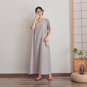 Women Cotton Dress Summer dresses Short Sleeves maxi dress long dress loose casual robes dress customized plus size dress boho Linen Dress