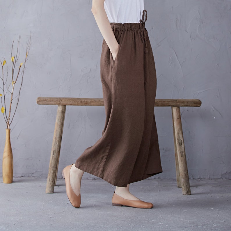 Femmes Elastic Waist Cotton Pants Soft Casual Loose Boho Pantalon Full Maxi Pantalon Wide Leg Pant Personnalisé Plus Size Pantalon Lin image 3