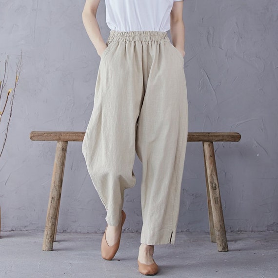 Women Elastic Waist Cotton Pants Soft Casual Loose Boho - Etsy