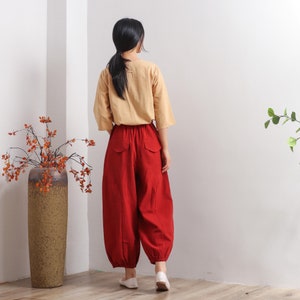 Women Elastic Waist Cotton Pants Soft Casual Loose Boho Trousers Full Maxi Pants Wide Leg Pant Customized Plus Size Pants Linen image 6