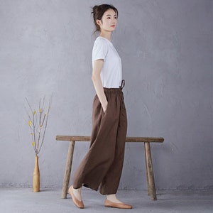 Femmes Elastic Waist Cotton Pants Soft Casual Loose Boho Pantalon Full Maxi Pantalon Wide Leg Pant Personnalisé Plus Size Pantalon Lin image 5