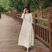Women Summer Cotton dresses 3/4 sleeves dress V-neck long Maxi dress loose robes casual Shirt Dress customized plus size dress boho Linen