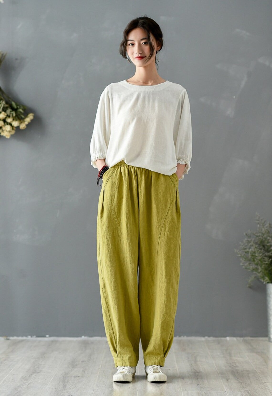 Women Elastic Waist Cotton Pants Soft Casual Loose Boho - Etsy