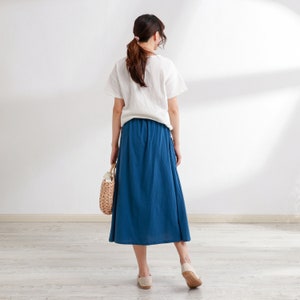 Summer Cotton Skirt Casual Loose Skirts A-line Pleated Elastic Waist Skirt Midi Skirts Customized Plus Size Skirt Boho Linen Skirt image 6