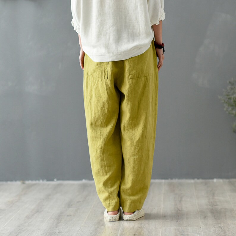 Women Elastic Waist Cotton Pants Soft Casual Loose Boho Trousers Full Maxi Pants Wide Leg Pant Customized Plus Size Pants Linen zdjęcie 6