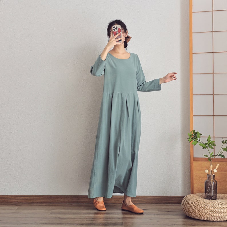 Women Summer Dress Cotton dresses Nine-point Sleeves dress long Maxi dress loose robes casual Dress customized plus size dress Linen Dress zdjęcie 3