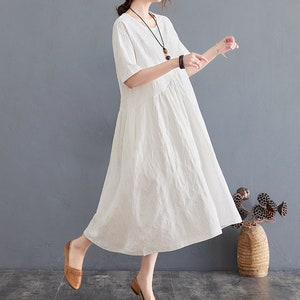 Été Jacquard Robe Coton robes manches courtes robe Midi robe amples décontractée Chemise Habillée personnalisée plus taille robe boho Lin image 6