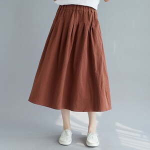 Summer Cotton Skirt Casual Loose Skirts A-line Pleated Elastic Waist Skirt Flared Midi Skirts Customized Plus Size Skirt Boho Linen zdjęcie 7