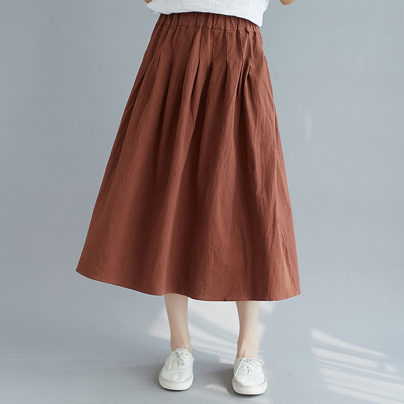 Summer Cotton Skirt Casual Loose Skirts A-line Pleated Elastic Waist Skirt Flared Midi Skirts Customized Plus Size Skirt Boho Linen zdjęcie 7