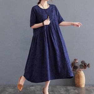 Été Jacquard Robe Coton robes manches courtes robe Midi robe amples décontractée Chemise Habillée personnalisée plus taille robe boho Lin image 3