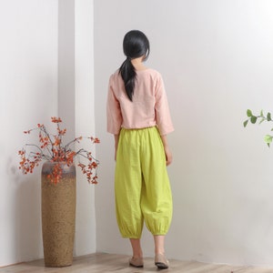 Women Elastic Waist Cotton Pants Soft Casual Loose Boho Trousers Cropped Pants Wide Leg Pant Customized Plus Size Pants Linen Pant image 6