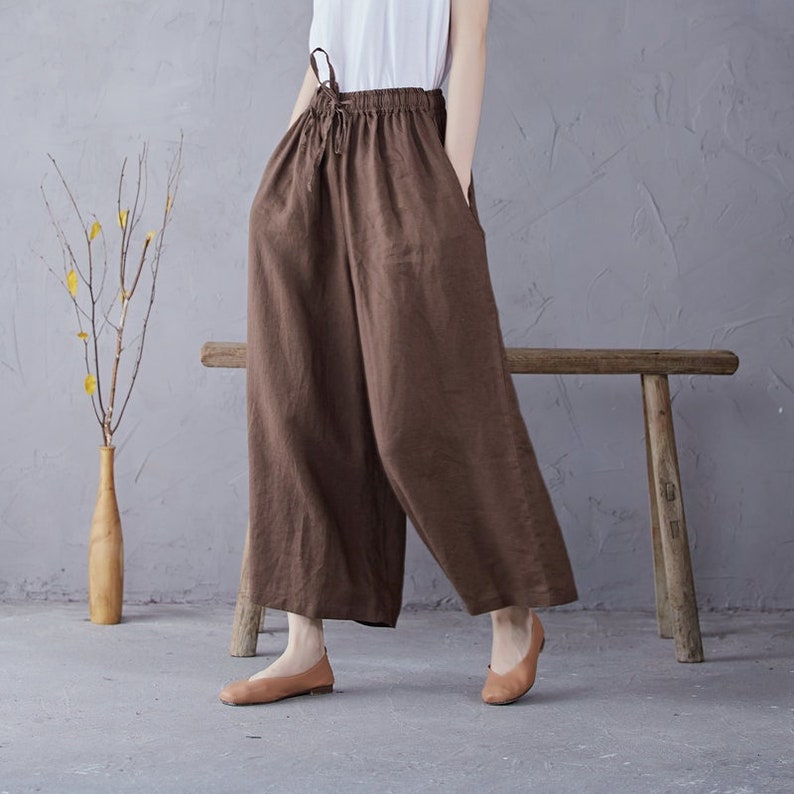 Femmes Elastic Waist Cotton Pants Soft Casual Loose Boho Pantalon Full Maxi Pantalon Wide Leg Pant Personnalisé Plus Size Pantalon Lin image 1