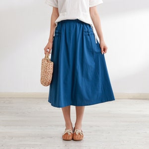 Summer Cotton Skirt Casual Loose Skirts A-line Pleated Elastic Waist Skirt Midi Skirts Customized Plus Size Skirt Boho Linen Skirt image 4