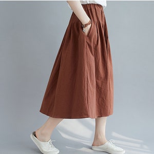 Summer Cotton Skirt Casual Loose Skirts A-line Pleated Elastic Waist Skirt Flared Midi Skirts Customized Plus Size Skirt Boho Linen zdjęcie 5