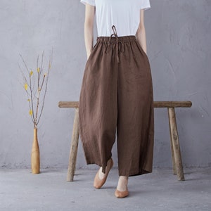 Femmes Elastic Waist Cotton Pants Soft Casual Loose Boho Pantalon Full Maxi Pantalon Wide Leg Pant Personnalisé Plus Size Pantalon Lin image 4