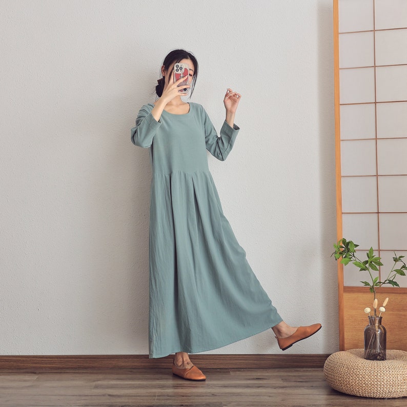 Women Summer Dress Cotton dresses Nine-point Sleeves dress long Maxi dress loose robes casual Dress customized plus size dress Linen Dress zdjęcie 1