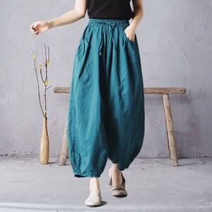 Women Elastic Waist Cotton Pants Soft Casual Loose Boho - Etsy