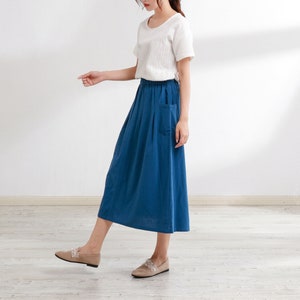 Summer Cotton Skirt Casual Loose Skirts A-line Pleated Elastic Waist Skirt Flared Midi Skirts Customized Plus Size Skirt Boho Linen image 5