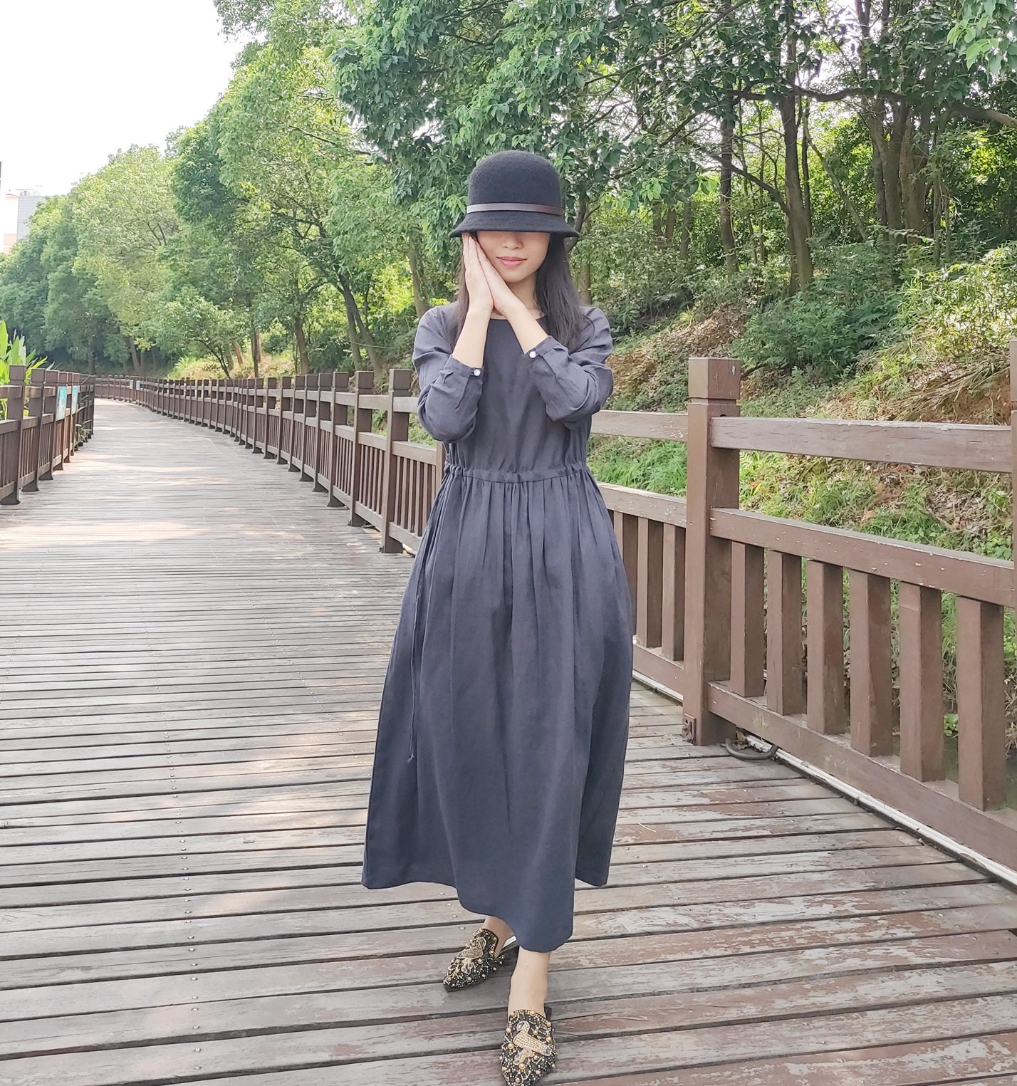 Women's Cotton Dress Long Sleeves Maxi Dress Loose - Etsy