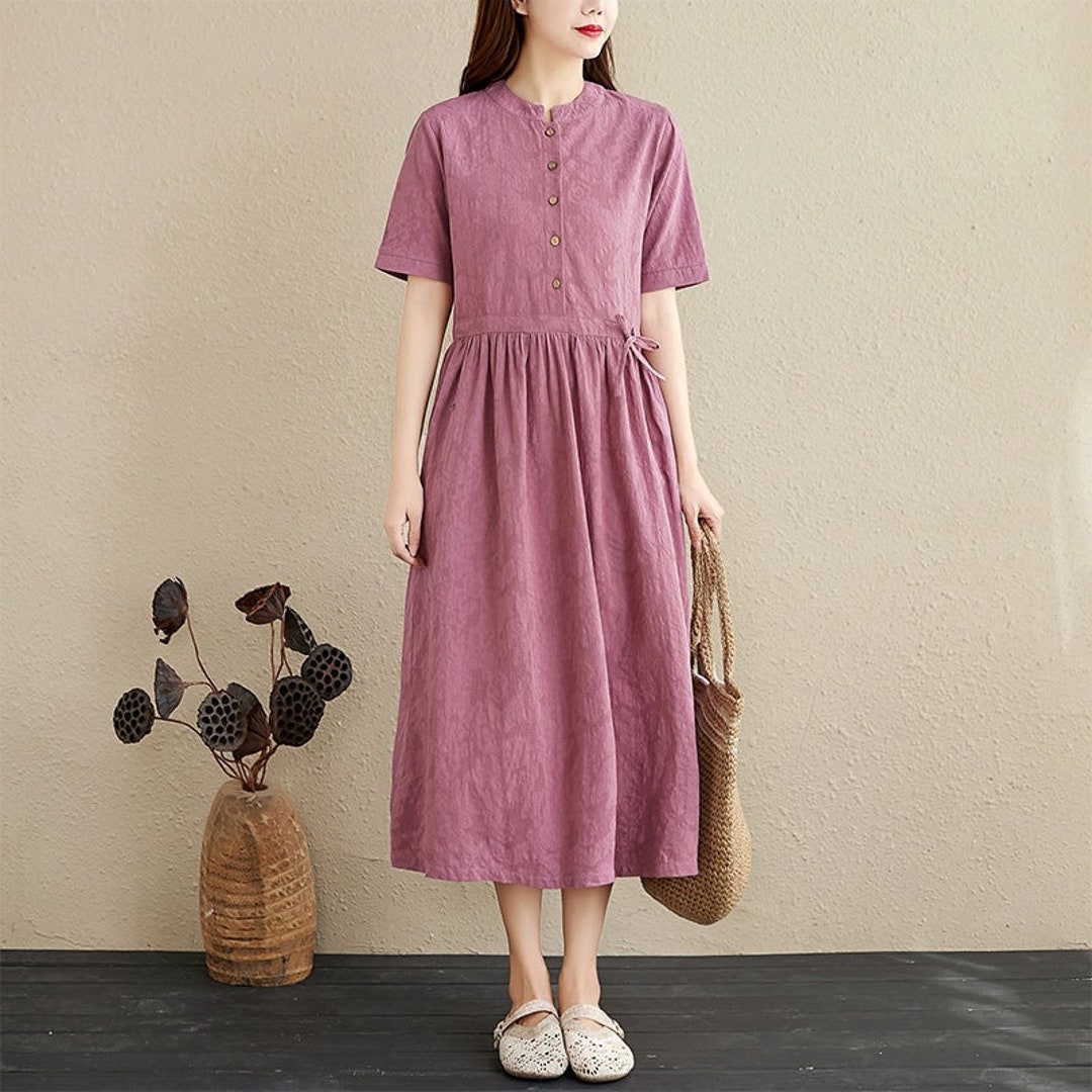 Summer Jacquard Dress Cotton Dresses Short Sleeves Dress Midi Dress ...