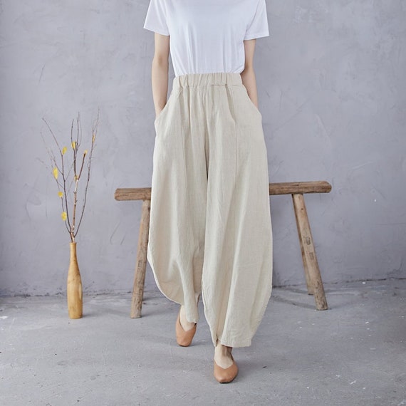 Women Elastic Waist Cotton Pants Soft 