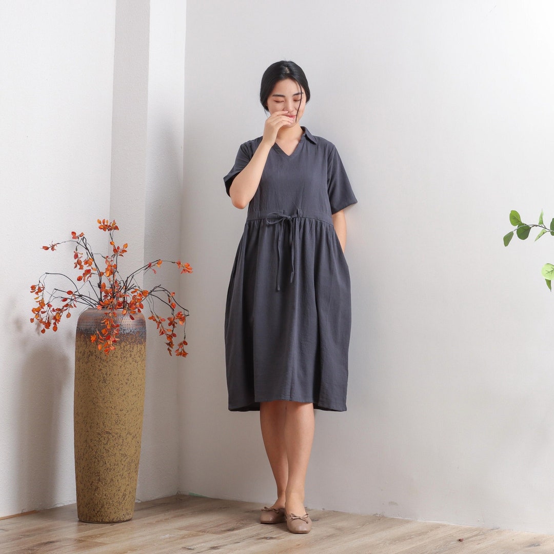 Women Summer Dress Cotton Dresses Short Sleeves Shirt Dress Dress Long