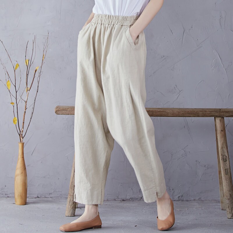 Women Elastic Waist Cotton Pants Soft Casual Loose Boho - Etsy